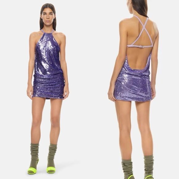 NWOT The Attico Audrey Lilac Sleeveless Open Back Sequin Mini Dress sz 42 US 4-6 - Picture 7 of 16